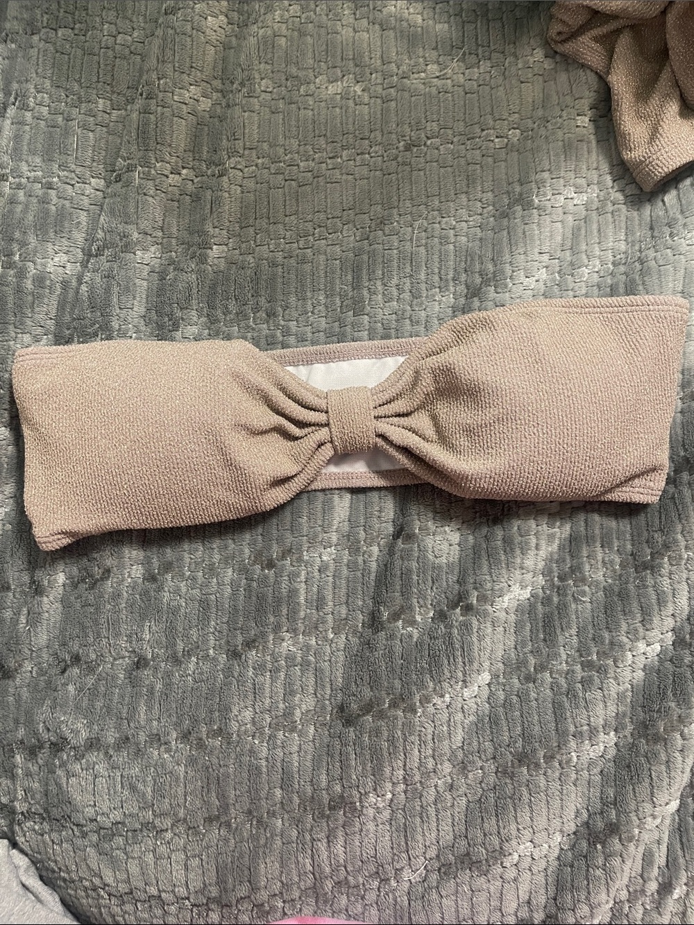 Mono B Sparkle Bandeau Bikini Top in Light Taupe